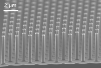 1 µm silicon pillars etched with a BSi-free recipe