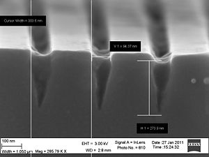 The 30 nm trenches are somewhat wider due to overexposure of E-beam resist