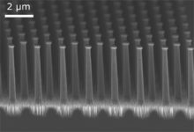 1 µm silicon pillars etched first with a BSi-free recipe and then continued with a BSi-full recipe