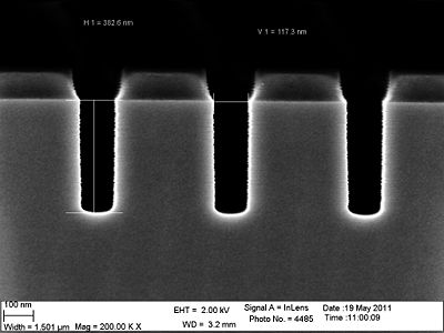 The 90 nm trenches etched 96 seconds