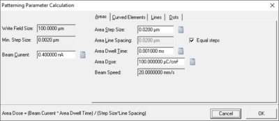 Base doses for exposure must be defined in the Pattern Parameter Calculation window.