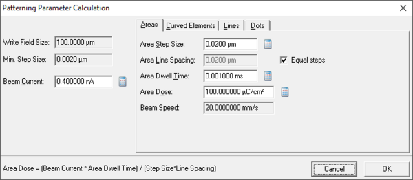 Base doses for exposure must be defined in the Pattern Parameter Calculation window.