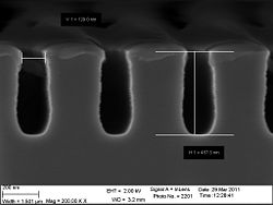 The 90 nm trenches after 120 secs.