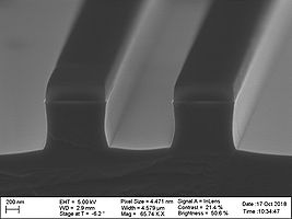 Two 1 µm wide line structure, 1 µm gap, tetch=2 min