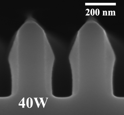 Deposition with 40 W RF bias. Promoted damage of the top part.