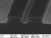 Two 1 µm wide line structure, 300 nm gap, tetch=25 s